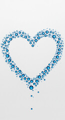 Poster - Heart shape made of blue water drops on white background. Love, healthcare, and freshness concept.