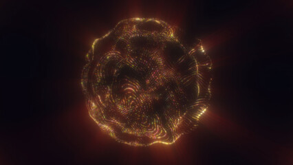 Poster - A golden-hued glowing sphere made of intricate light patterns floating in a dark void
