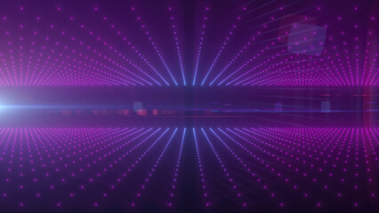 Poster - Futuristic purple and blue grid with glowing dots, representing technology, virtual reality, and digital landscapes