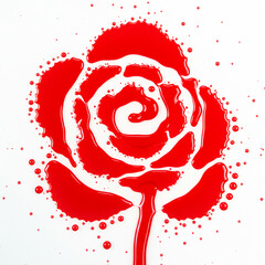Poster - Red rose shape made with paint on a white background. Artistic floral design with paint drops.