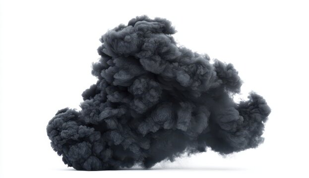 Dark, dense cloud of smoke against white background
