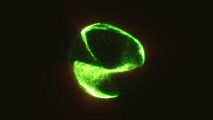 Poster - vibrant green glowing sphere with dynamic plasma swirl on a black background, representing energy or