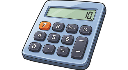 Calculator with buttons and display screen showing number ten