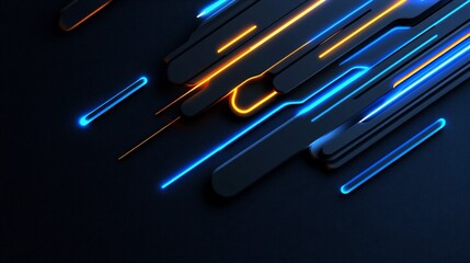 Poster - Abstract composition with geometric shapes, neon lights on a dark background