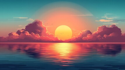 Poster - Featuring sunlight and a landscape, the scene is set against an abstract orange and pastel sky