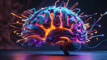 Poster - Dark background with circuit brain sketch. AI and ambition concept. Ai Rendering