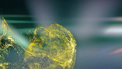 Poster - Yellow particles forming swirling cloud wave in abstract green backdrop with light streak animation