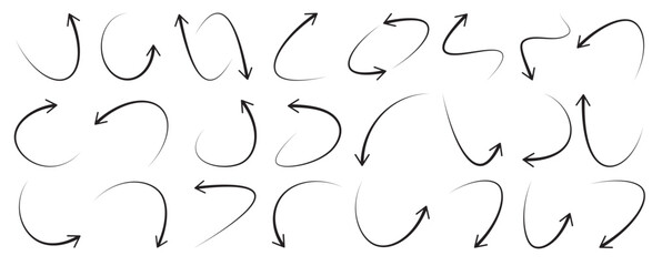 Aufkleber - Simple lines hand drawn black arrows set in various style, curved, sketch, isolated on transparency background