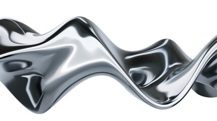 Wall Mural - Smooth Silver Metallic Wave Form with Abstract Curves and Reflective Surface on Transparent Background