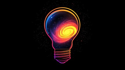 Poster - Create a glowing light bulb icon with a swirling galaxy inside, symbolizing infinite possibilities and the vastness of imagination.