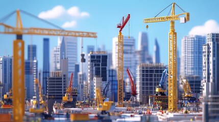 Poster - Create a futuristic construction site where robotic machines assist human workers in building a high-tech cityscape.