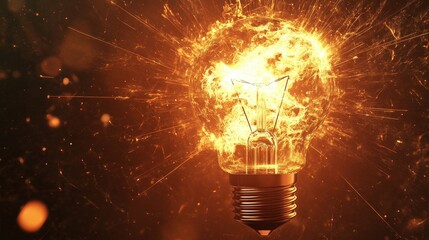 Poster - Create a light bulb icon with an exploding effect, where the top bursts into bright rays, symbolizing a moment of inspiration and breakthrough thinking