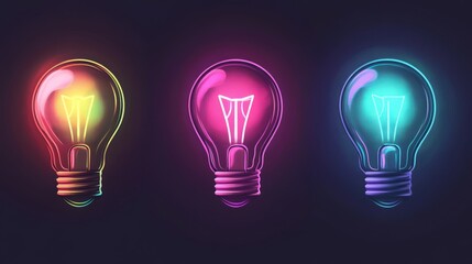 Poster - Create a neon-style light bulb icon with a glowing effect, symbolizing bright ideas and a vibrant energy