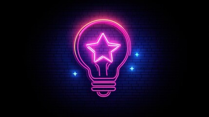 Poster - Create a neon-style light bulb icon with a glowing effect, symbolizing bright ideas and a vibrant energy