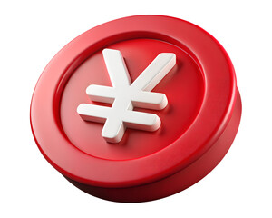 Poster - Rendered 3d japanese yen currency symbol on a red coin isolated against on transparent background