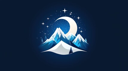 Poster - a cute logo with tranquil peaks kissed by moonlight, minimalist and isolated on white