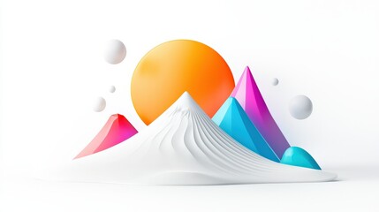 Poster - A minimalist 3D rocky mountain logo with vibrant colors, cute and isolated on a white background