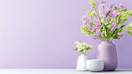 Poster - A soft, linen-textured purple wallpaper, adding depth and elegance to a minimalist dining room, perfect for modern home interior designs or sophisticated spaces