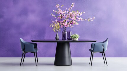 Poster - A soft, linen-textured purple wallpaper, adding depth and elegance to a minimalist dining room, perfect for modern home interior designs or sophisticated spaces
