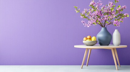 Poster - A sophisticated purple linen-textured wallpaper, adding a touch of luxury and warmth to a contemporary dining area, perfect for modern home design inspiration