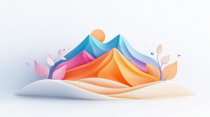 Poster - Cute and minimal 3D mountain logo with vibrant colors, clean design isolated on white