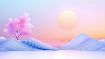 Poster - Soft, minimalist Zen waves flowing smoothly, clean lines and calming purples. A peaceful and meditative scene that radiates calm and balance.