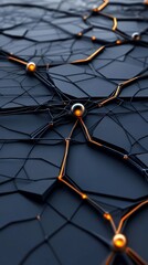 Poster - Abstract network; glowing lines connect spheres on a dark, fractured surface