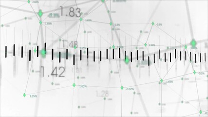 Poster - Stylized data visualization showing vertical tick bars with green arrows linking nodes and labels