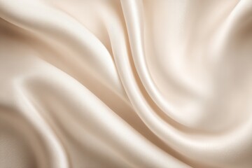 Poster - Close-up of Smooth Flowing Cream Colored Fabric with Soft Texture Ideal for Textile Design and Background Use in Creative Projects