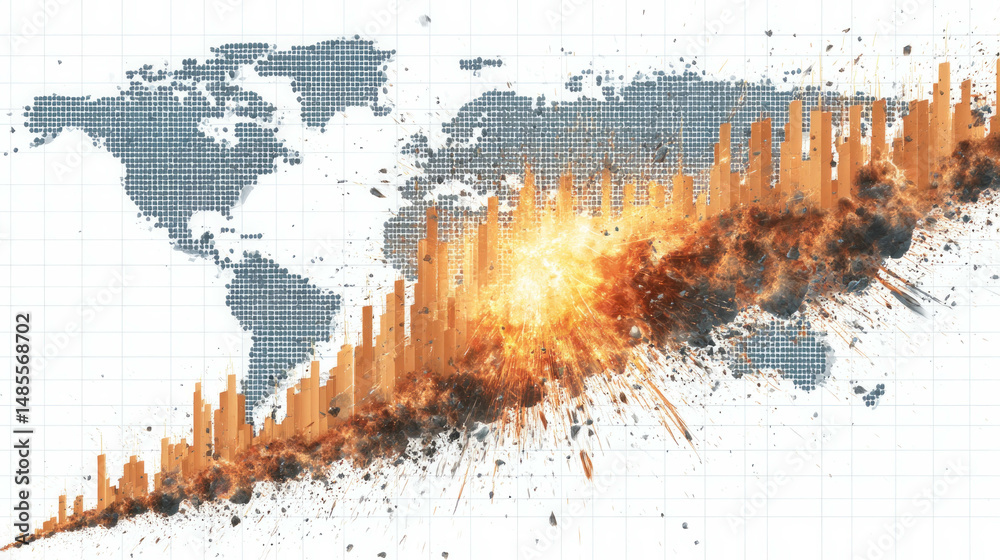 A map of the world with a large explosion in the middle Stock ...