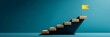 © Graini - Wooden Steps Leading to Success Goal Yellow Flag Achievement Progress Concept