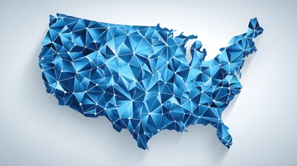 Poster - Creative representation of the united states formed by blue triangles symbolizing economic regions and diversity
