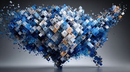 Poster - heart-shaped design composed of blue and white squares representing fiscal rebalancing in the united
