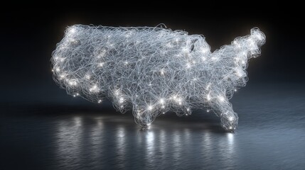 Poster - Artistic string art representation of the united states map visualizing public procurement data with enhanced technology