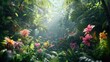 © Almahyra - Lush tropical jungle path, vibrant flora, sunlight beams.  Possible use Nature background, travel brochure, wallpaper, etc.