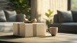 © BanklangArtshop - A realistic gift box template mockup with a branded design, placed on a table
