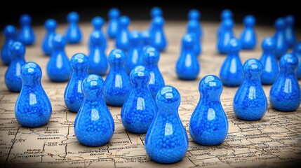 Poster - a unique map featuring blue vases illustrating productivity score insights and economic concepts for