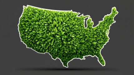 Poster - The united states illustrated with a green leaf overlaying a map design representing environmental awareness