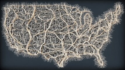 Poster - artistic map of the united states with roots featuring automated trade route map icon concept for re