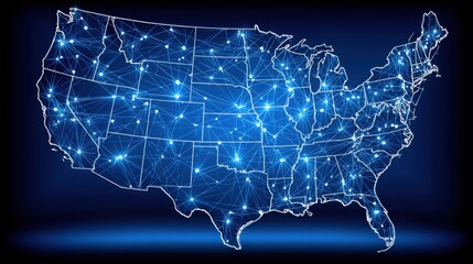Poster - the united states illustrated with a network of connected lines representing blockchain-enabled tax 