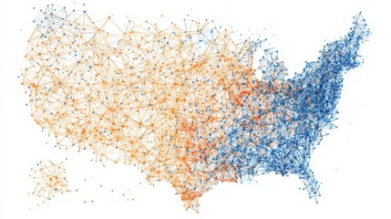 Poster - the united states map featuring a blockchain-powered import duty planner icon concept for economic s