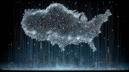 Poster - cloud overlooking a city skyline in the background representing the fintech cluster radar icon conce