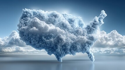 Poster - Cloud formation over a map of the united states representing economic models in a conceptual design