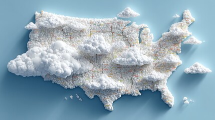 Poster - Detailed map of the united states with cloud connections illustrating inflation models in a conceptual design
