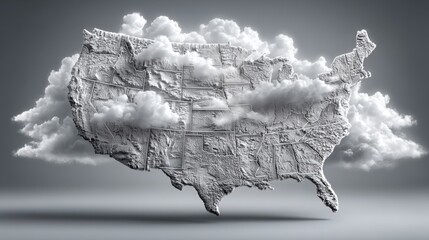 Poster - United states shaped like a cloud representing inflation models in a conceptual design for economic analysis