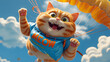 © angga - Adorable Orange Tabby Cat Skydiving Fun 3D Cartoon Illustration