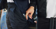 © peopleimages.com - People, hands and thief with pickpocket in bus for corruption, illegal activity or sneaky robbery. Closeup, passenger and theft with phone in public transport or vehicle for fraud, crime or stealing