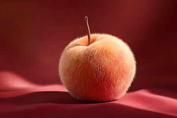 Poster - Fuzzy peach on a crimson backdrop.