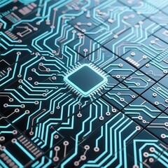 Poster - High-Resolution Close-Up of a Microchip's Complex Circuitry  Detailed View of Technological Advancement in Computing