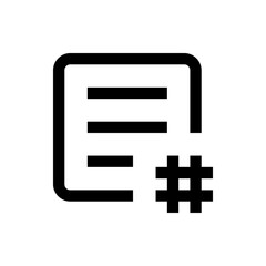 Poster - A document icon with horizontal lines and a hashtag symbol in the bottom right corner, bold and simple design
